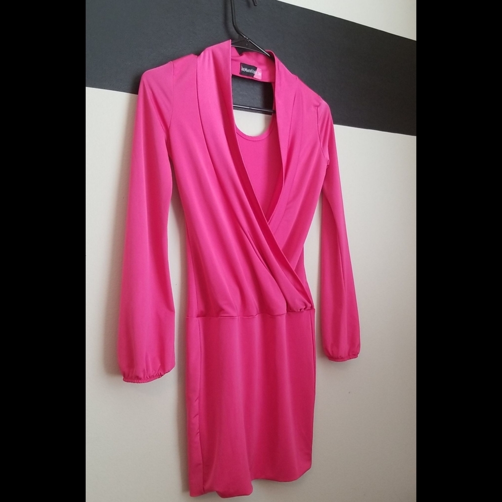 NEW LISTING! Fuchsia Wrapped Plunging Neck Mini Dress - Picture 8 of 15
